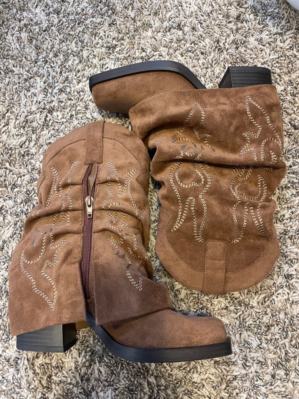 No Boundaries Brown Suede Mid-Calf Western Ankle Boots